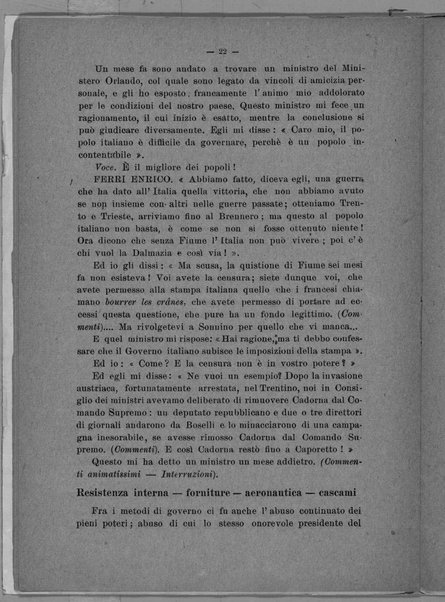 Le colpe della guerra. Discorso parlamentare pronunziato nella tornata del 9 luglio 1919. Con polemica dannunziana